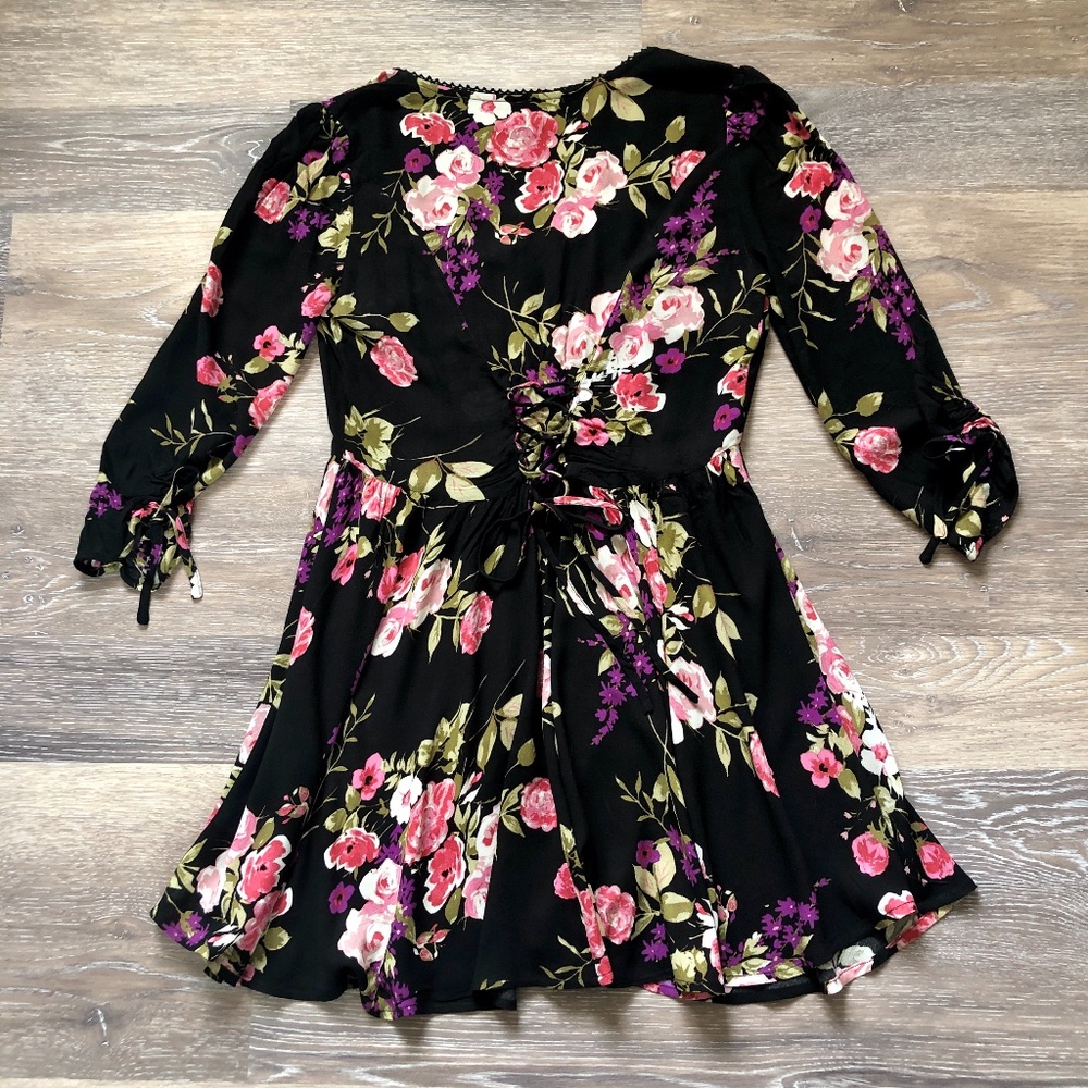 🎉HP🎉 Urban Outfitters Ecote Lizzie Black Floral Mini Dress - Picture 3 of 10